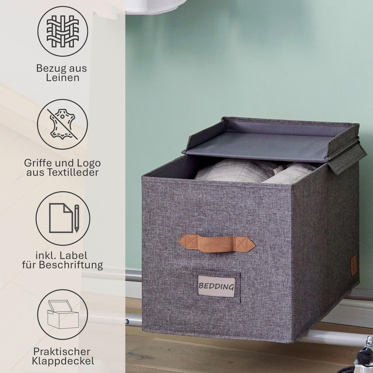 BOX MIT DECKEL Premium  - Grau, Basics, Holzwerkstoff/Textil (50/33/32cm) - Store It