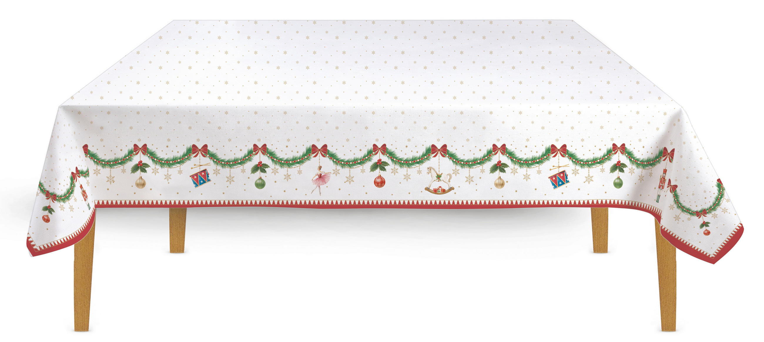 Pozzi AND Easy Life Tischdecke Magie de Noel Rot, Weiß, Hellgelb, Smaragdgrün 250x145 cm