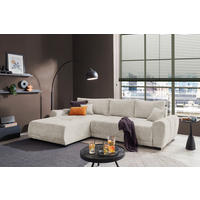 HÖRNBÄDDSOFFA 3-sits i chenille elfenbensfärgad  - svart/elfenbensfärgad, Basics, textil/plast (321/184cm) - Livetastic