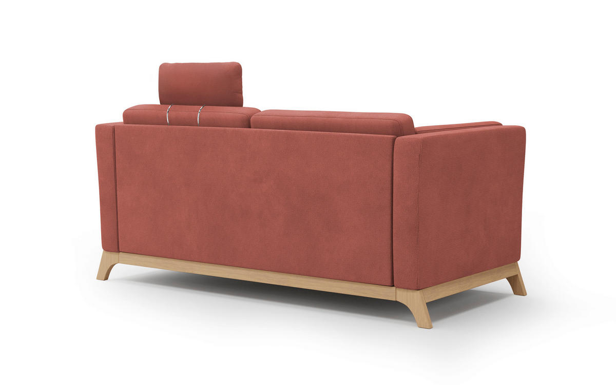 2,5-SITZER Flachgewebe Kirschrot  - Eichefarben/Kirschrot, KONVENTIONELL, Holz/Textil (183/84/93cm) - Sit & More