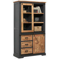 VITRINE  in massiv Mangoholz Schwarz, Grau, Naturfarben - Schwarz/Naturfarben, LIFESTYLE, Holz/Holzwerkstoff (100/180/45cm) - MID.YOU