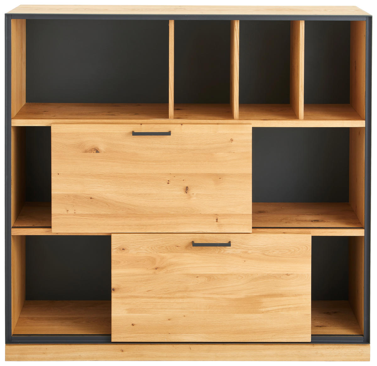 AKTENREGAL Asteiche teilmassiv Graphitfarben, Eichefarben  - Eichefarben/Anthrazit, Natur, Holz/Metall (128/122/40cm) - Linea Natura