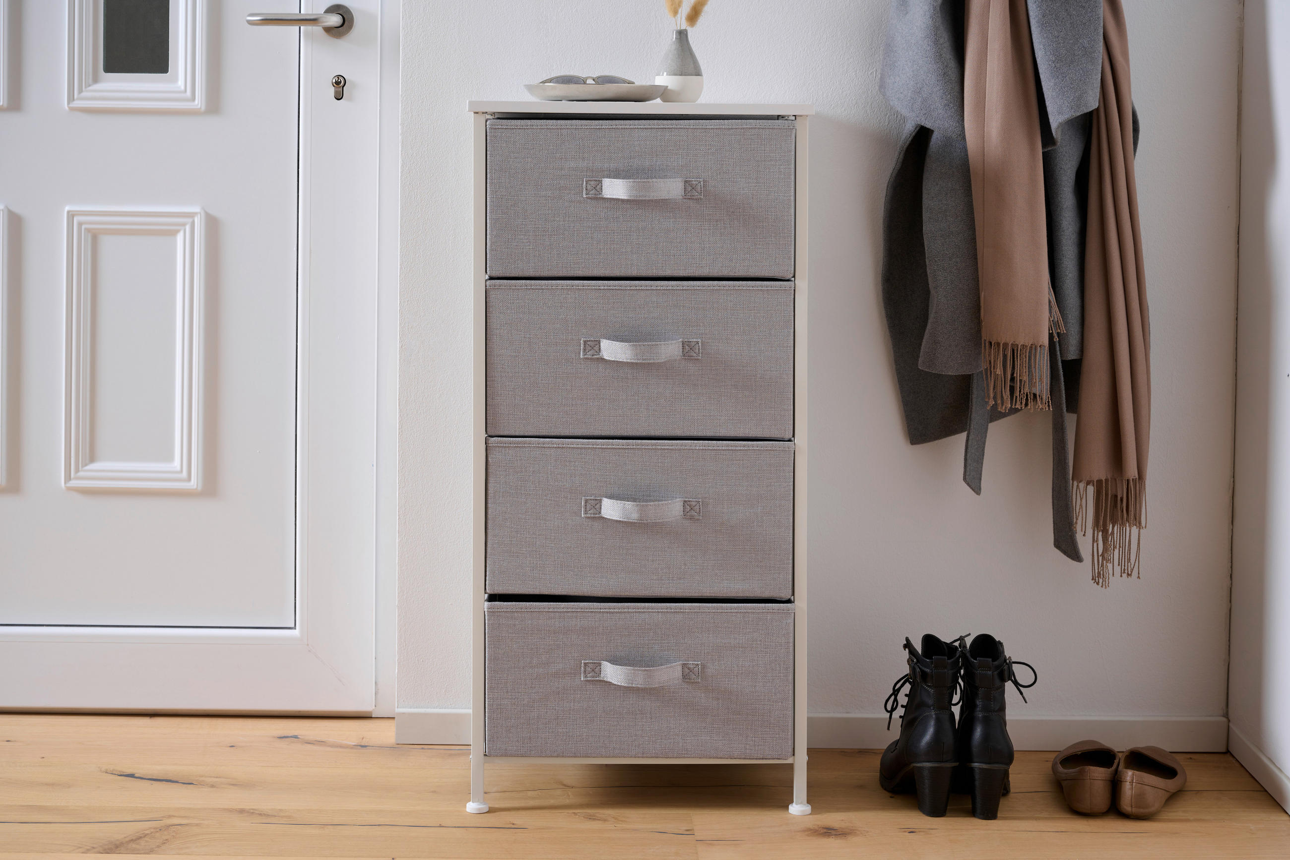 KOMMODE in 45/92.5/30 cm - Weiß/Grau, MODERN, Holzwerkstoff/Textil (45/92.5/30cm) - PBJ