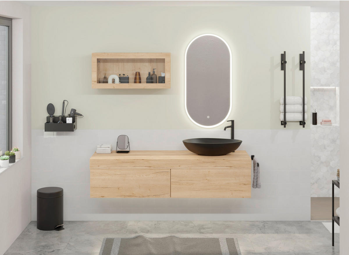 BADEZIMMER 5-teilig  in 160 cm  - Eichefarben/Schwarz, MODERN, Keramik/Holzwerkstoff (160cm) - Celina Home