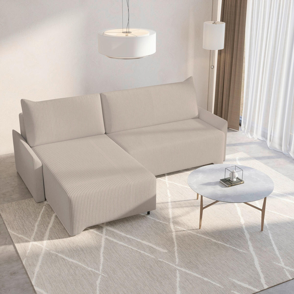 ECKSOFA LOCO in Cord Hellbraun  - Hellbraun/Schwarz, Design, Kunststoff/Textil (174/245cm) - MID.YOU