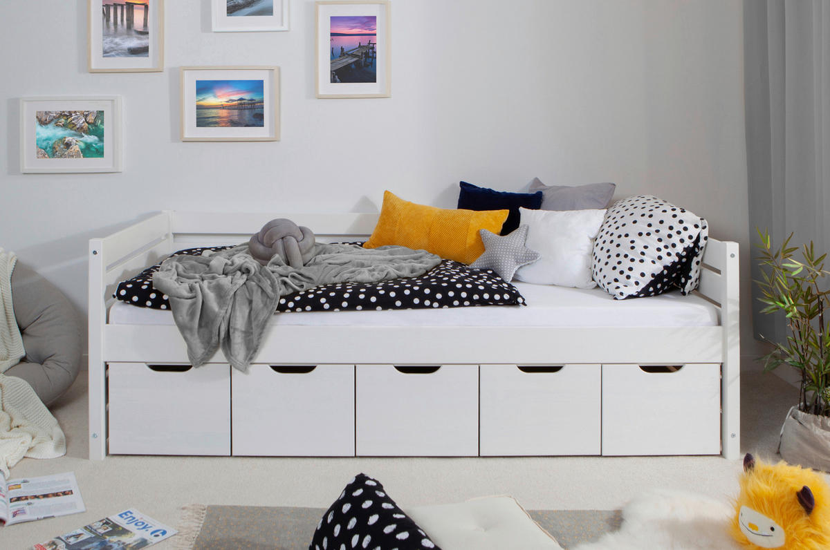 STAURAUMBETT 100/200 cm  in Weiss   - Weiss, Modern, Holz (100/200cm) - MID.YOU