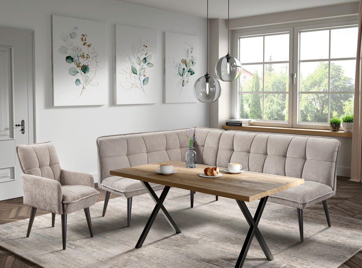 KLUPA KUTNA  boje pijeska  drvo, tekstil, drvni materijal      - boje pijeska/crna, Moderno, drvni materijal/drvo (240/161cm) - Livetastic
