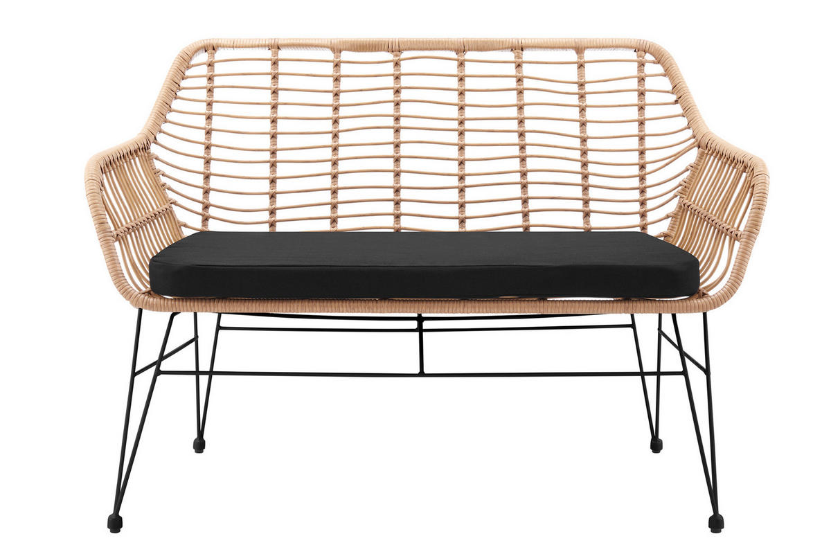 SITZBANK in Metall, Kunststoff Naturfarben, Schwarz  - Schwarz/Naturfarben, MODERN, Kunststoff/Metall (120/85/69cm) - Livetastic