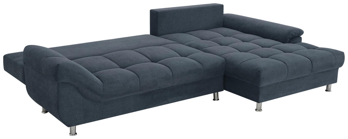 ECKSOFA in Flachgewebe, Mikrofaser Blau  - Blau/Chromfarben, Design, Kunststoff/Textil (312/198cm) - Livetastic