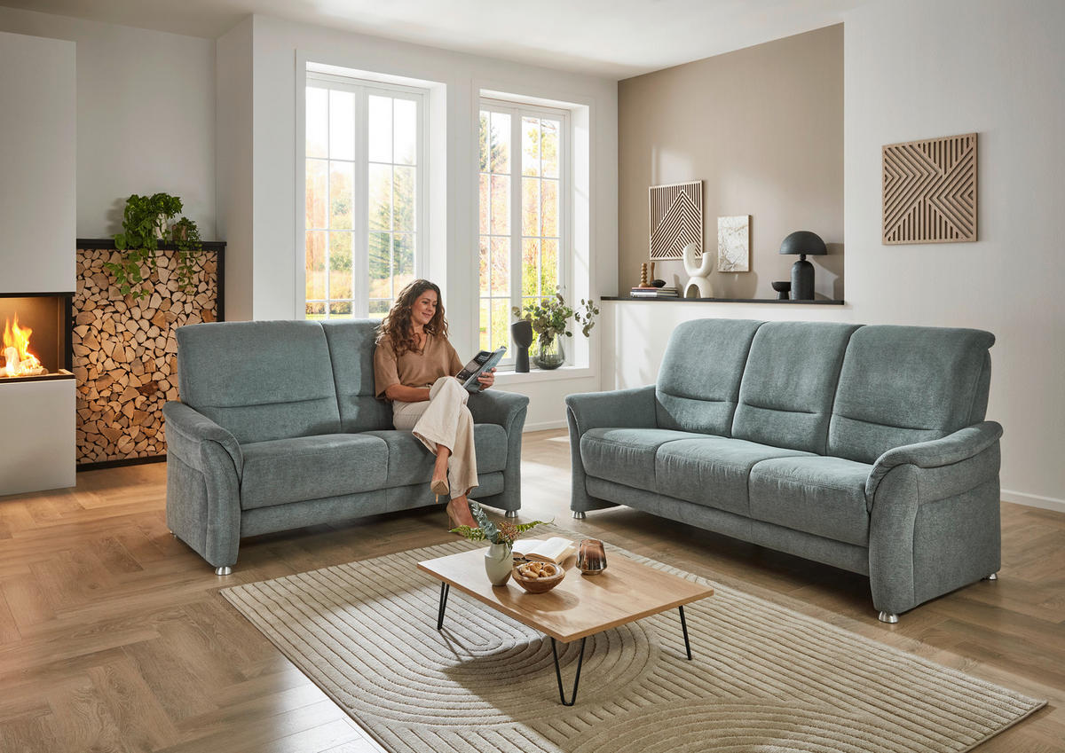 2,5-SITZER Flachgewebe Graublau  - Graublau/Alufarben, Konventionell, Textil/Metall (172/96/93cm) - Beldomo Premium