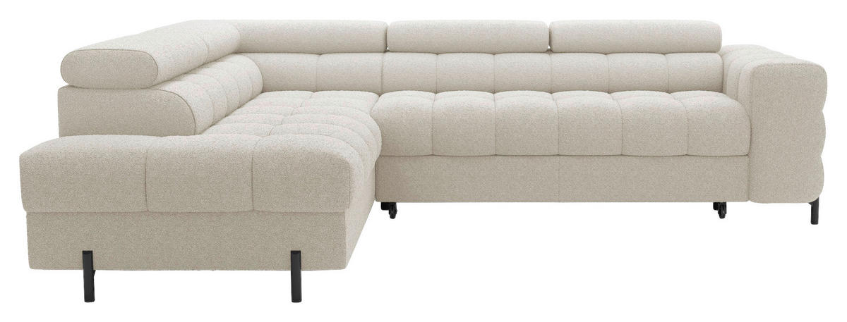ECKSOFA FERUCCE Creme Teddystoff Bettkasten, Kopfteilverstellung  - Creme/Schwarz, Design, Textil/Metall (200/276cm) - MID.YOU