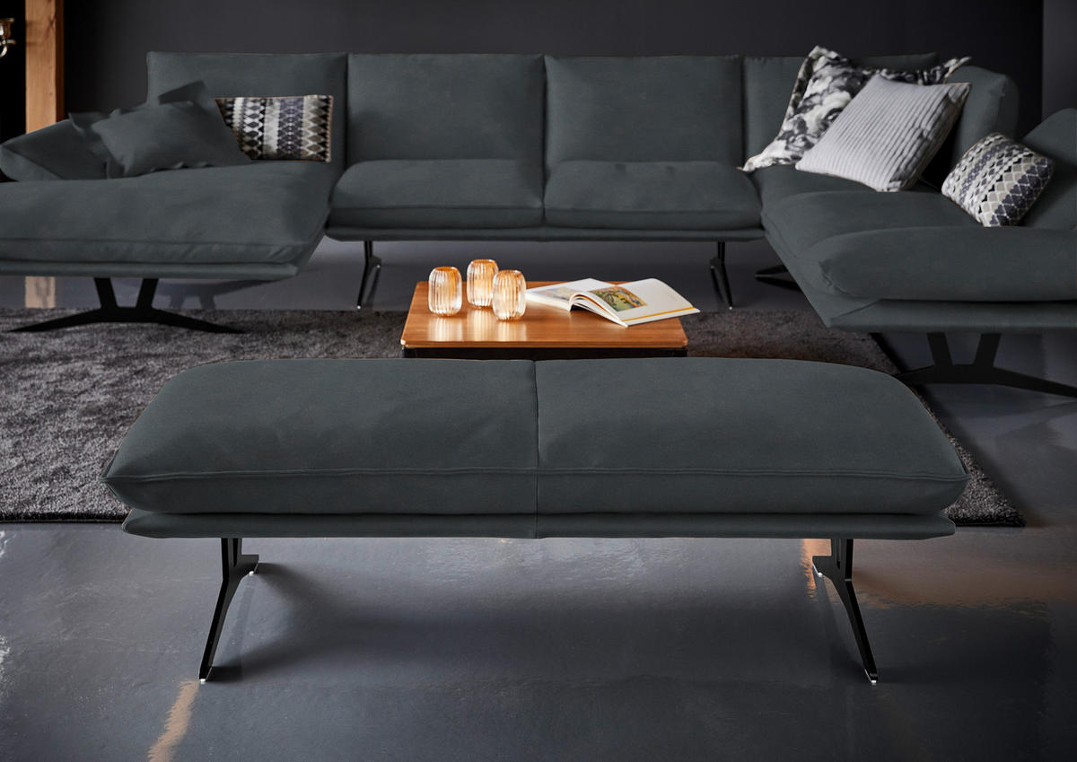 WOHNLANDSCHAFT in Echtleder Grau  - Schwarz/Grau, Natur, Leder/Metall (155/359/217cm) - Dieter Knoll