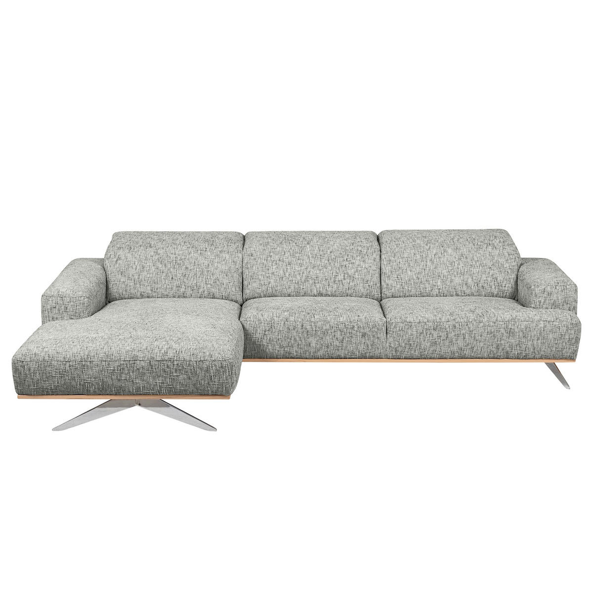 ECKSOFA PORTLAND Grau Struktur Kopfteilverstellung  - Chromfarben/Naturfarben, Design, Holz/Textil (187/295cm) - Livetastic