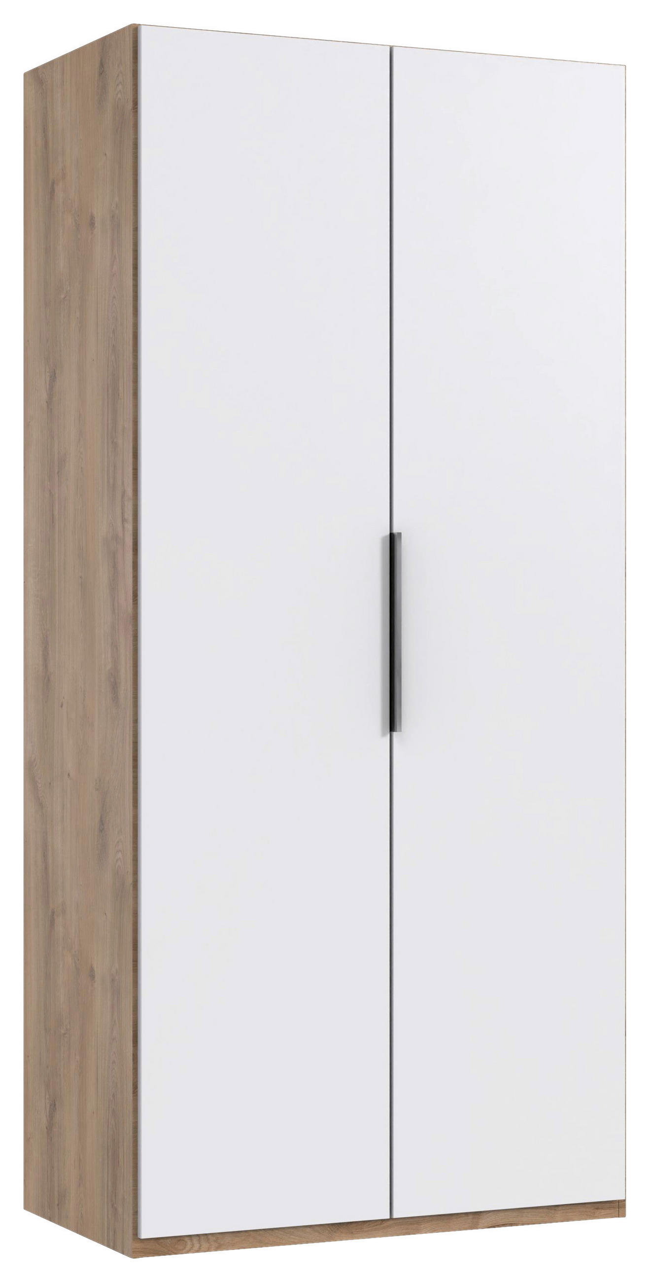 DREHTÜRENSCHRANK Weiss, Plankeneiche  - Chromfarben/Plankeneiche, Modern, Holzwerkstoff/Metall (100/216/58cm) - MID.YOU