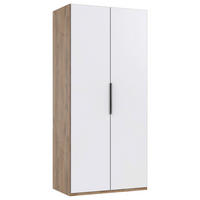 DREHTÜRENSCHRANK Weiss, Plankeneiche  - Chromfarben/Plankeneiche, Modern, Holzwerkstoff/Metall (100/216/58cm) - MID.YOU