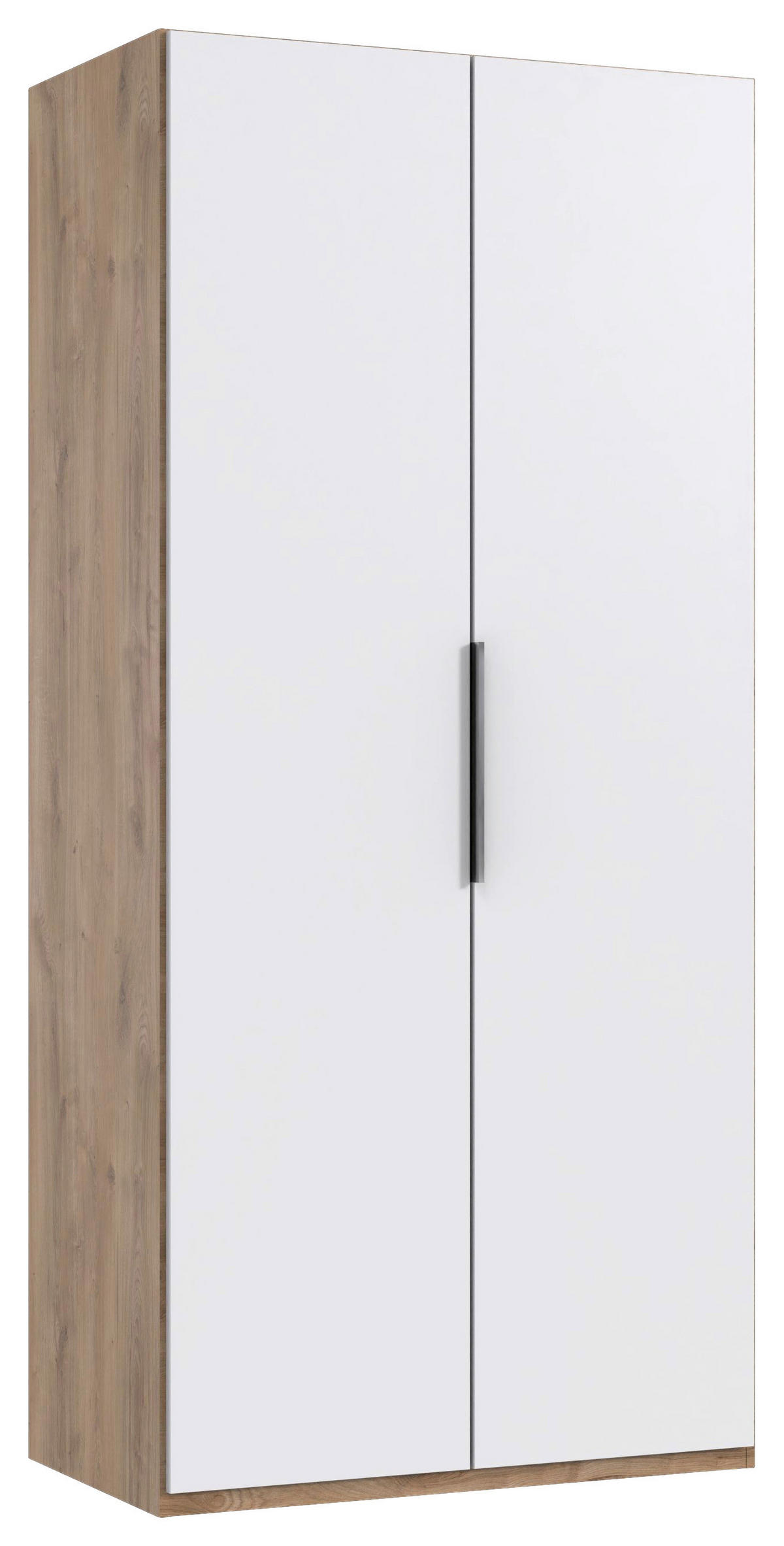 DREHTÜRENSCHRANK Weiss, Plankeneiche  - Chromfarben/Plankeneiche, Modern, Holzwerkstoff/Metall (100/216/58cm) - MID.YOU