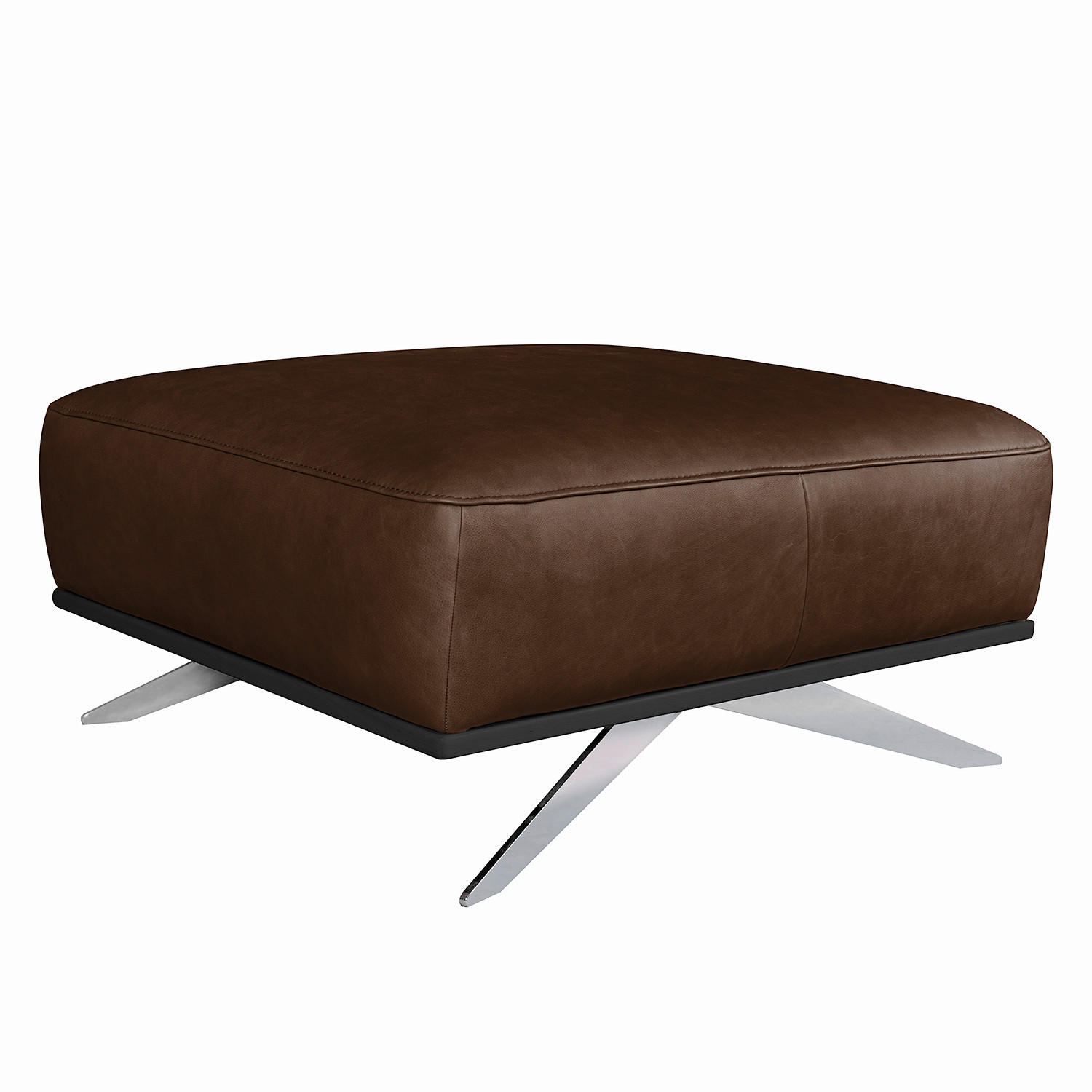 HOCKER in Leder Dunkelbraun  - Chromfarben/Dunkelbraun, Design, Leder/Metall (95/46/80cm) - Livetastic