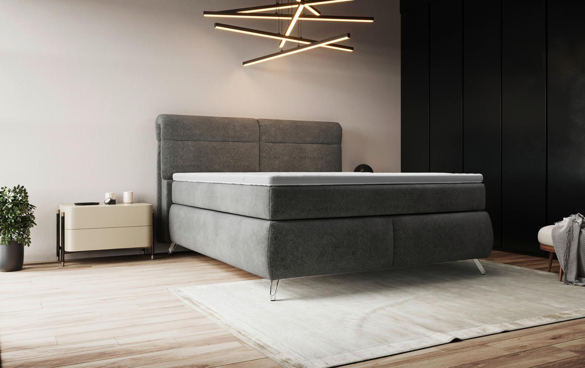 POSTEL BOXSPRING, 180/200 cm, antracitová - barvy chromu/antracitová, Basics, kompozitní dřevo/textil (180/200cm) - Welnova
