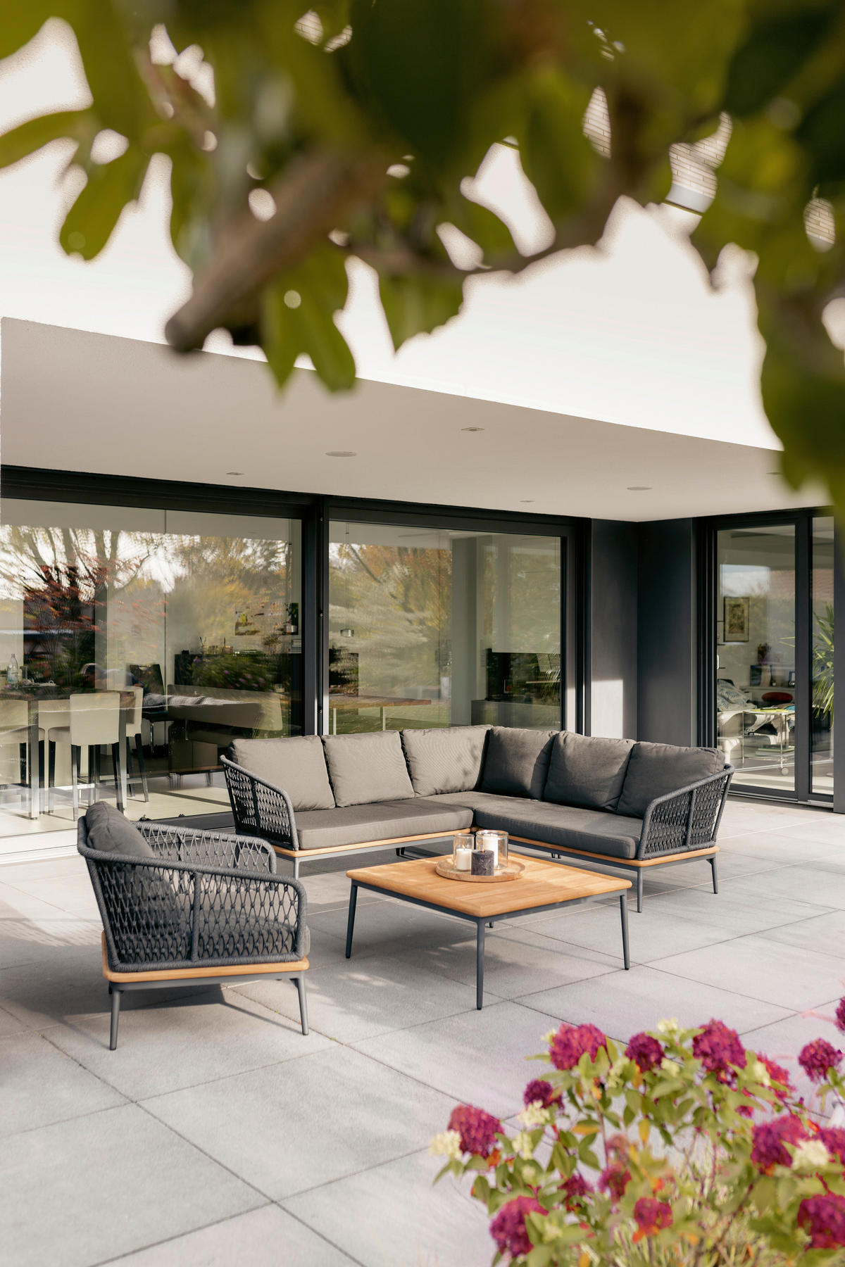 LOUNGEECKTEIL  - Anthrazit/Teakfarben, Basics, Holz/Textil (82/71/82cm)