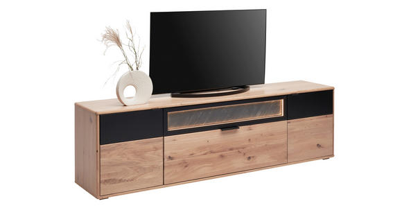 LOWBOARD Schwarz, Eiche Bianco  200/59/42 cm  - Eiche Bianco/Schwarz, Natur, Holz/Holzwerkstoff (200/59/42cm) - Linea Natura