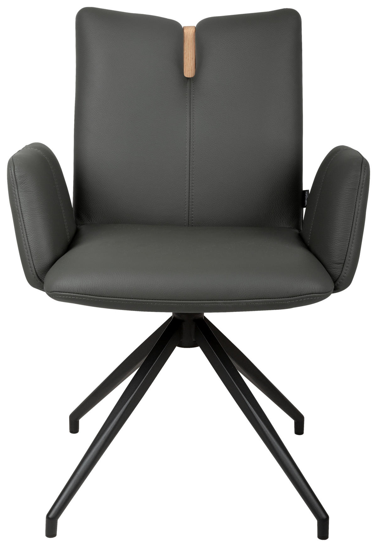 ARMLEHNSTUHL  Sitzfläche 360° drehbar, automatische Rückholfunktion  Echtleder  - Anthrazit/Schwarz, Design, Leder/Holz (62/87/63cm) - Valnatura