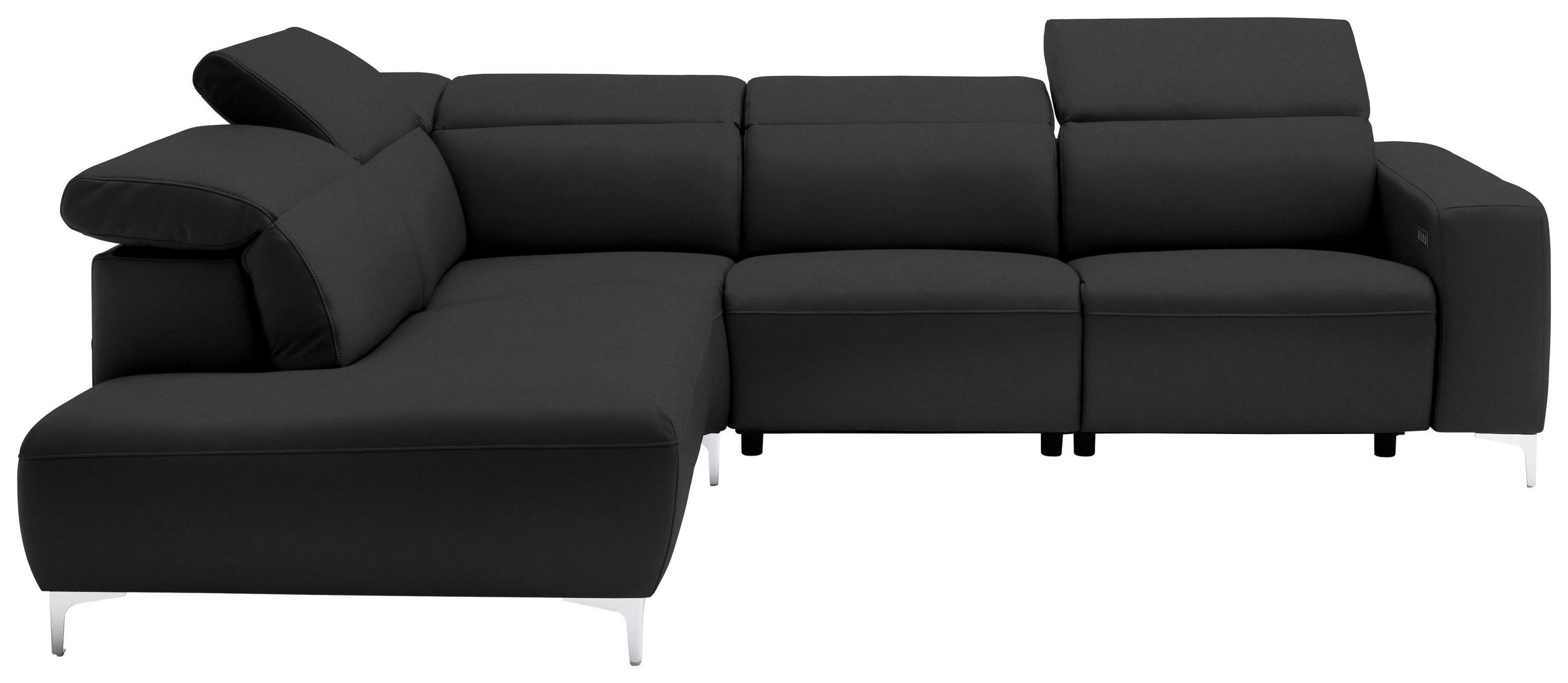 ECKSOFA Schwarz Echtleder  - Chromfarben/Schwarz, Design, Leder/Metall (223/290cm) - Pure Home Lifestyle