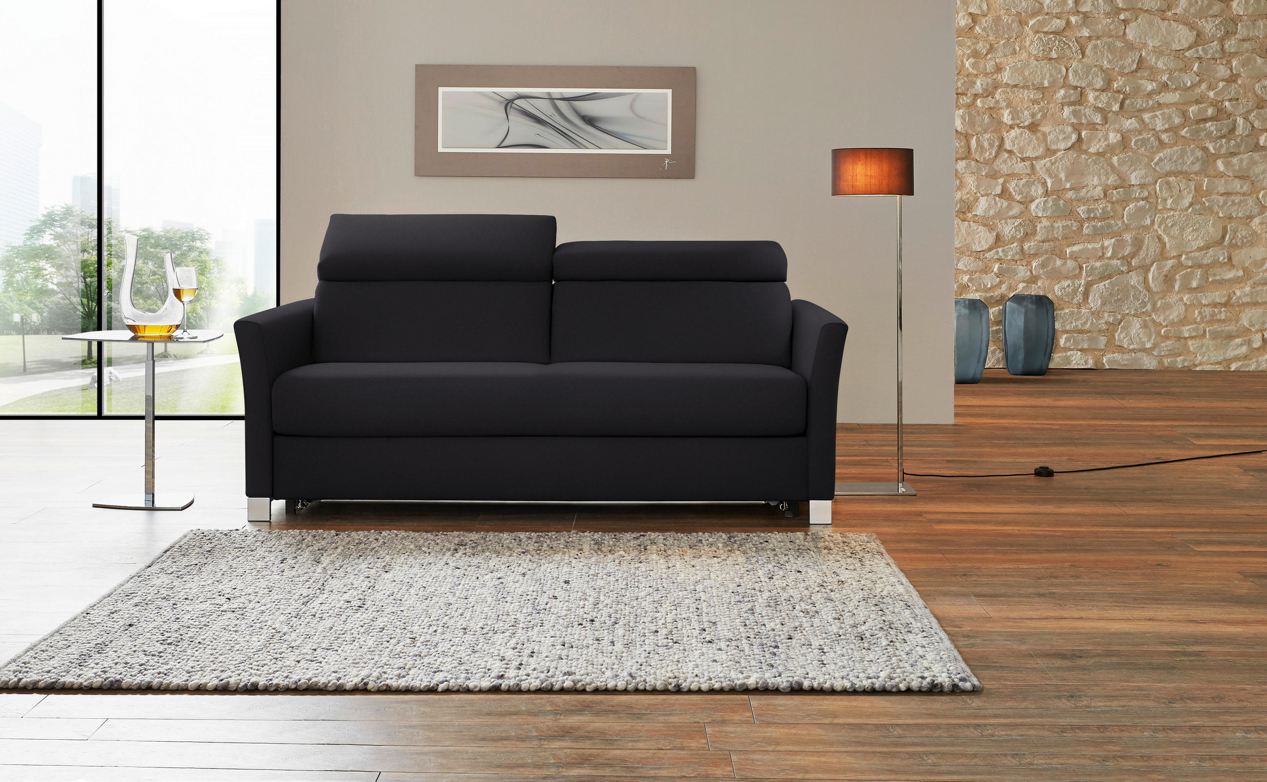 SCHLAFSOFA Schwarz Echtleder  - Chromfarben/Schwarz, KONVENTIONELL, Leder/Metall (185/82/100/100cm) - Bali