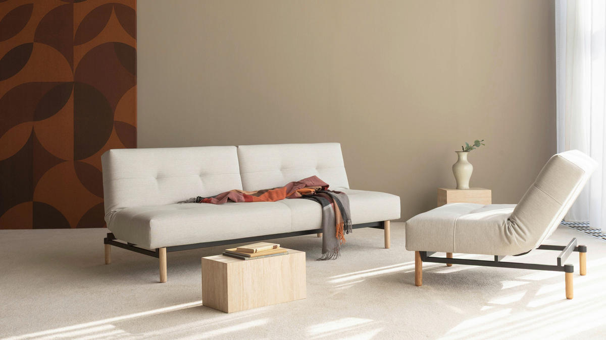 SCHLAFSOFA  in Flachgewebe Naturfarben, Weiß  - Eichefarben/Naturfarben, Design, Holz/Textil (232/77/99cm) - Niels Andersson