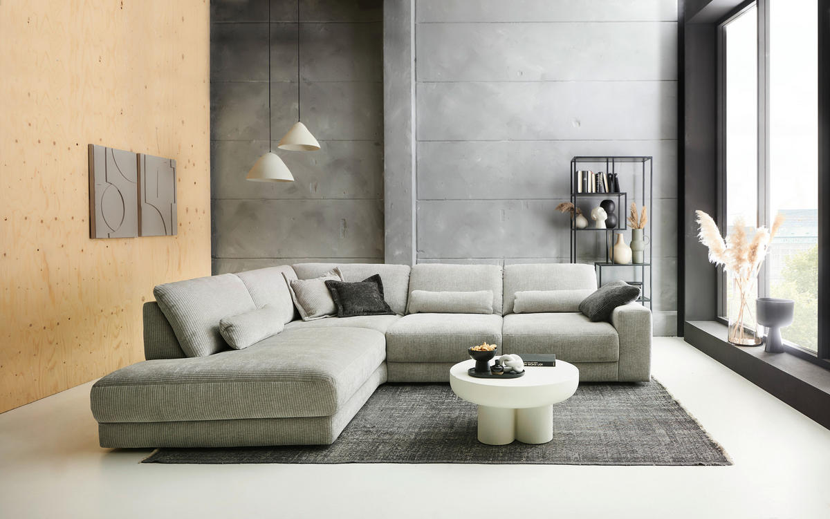 ECKSOFA in Chenille, Jacquard Silberfarben  - Silberfarben/Schwarz, Design, Kunststoff/Textil (242/316cm) - Niels Andersson