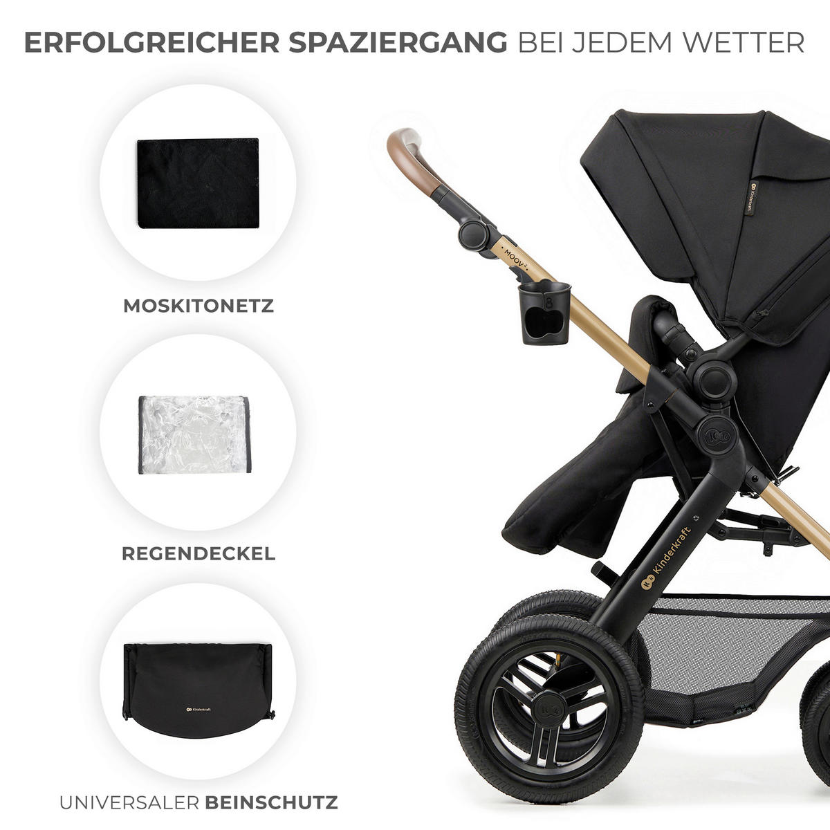 KINDERWAGENSET Moov 2 Air  - Goldfarben/Schwarz, Basics, Textil/Metall (60/86.5/106cm) - Kinderkraft