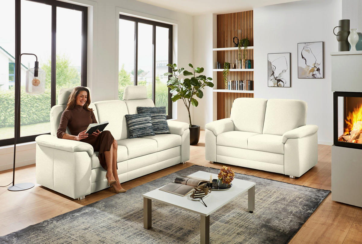 SITZGARNITUR Chenille Beige  - Beige/Alufarben, Konventionell, Textil/Metall (208/156/96/89cm) - Beldomo Comfort