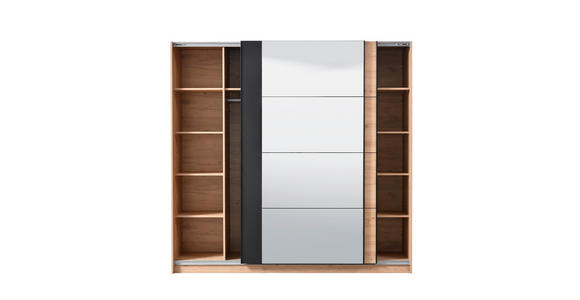 SCHWEBETÜRENSCHRANK 2-türig Schwarz, Eichefarben  - Eichefarben/Schwarz, Basics, Glas/Holzwerkstoff (217/210/62,5cm) - Xora