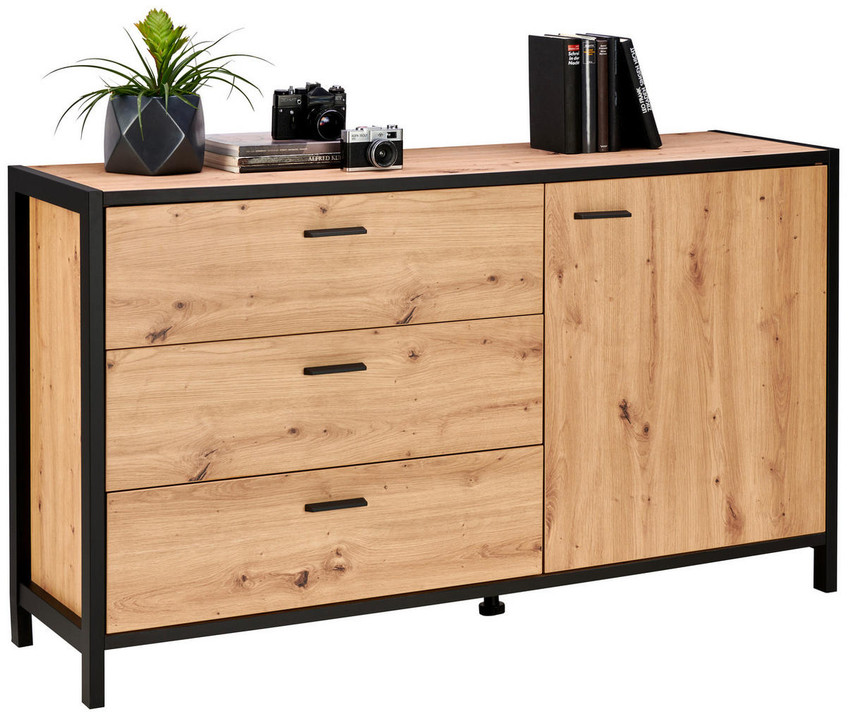 SIDEBOARD  in 146/83/40 cm  - Eichefarben/Anthrazit, Design, Holzwerkstoff/Metall (146/83/40cm) - Carryhome
