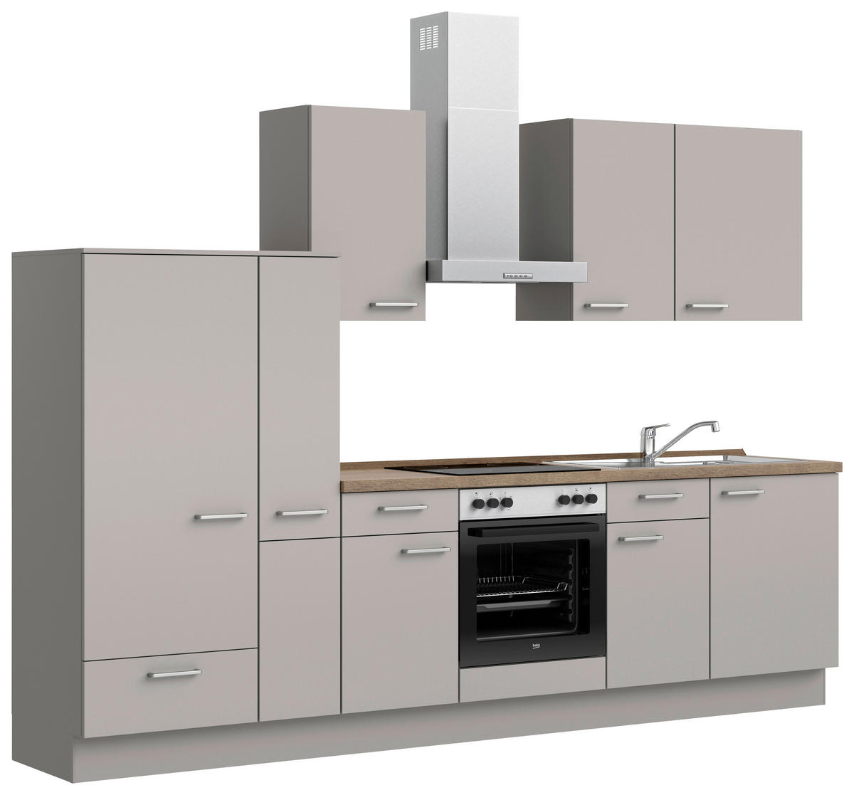 KÜCHENBLOCK Touch 300 cm  in Grau, Eiche dunkel  - Eiche dunkel/Edelstahlfarben, MODERN, Holzwerkstoff/Metall (300cm) - Nobilia
