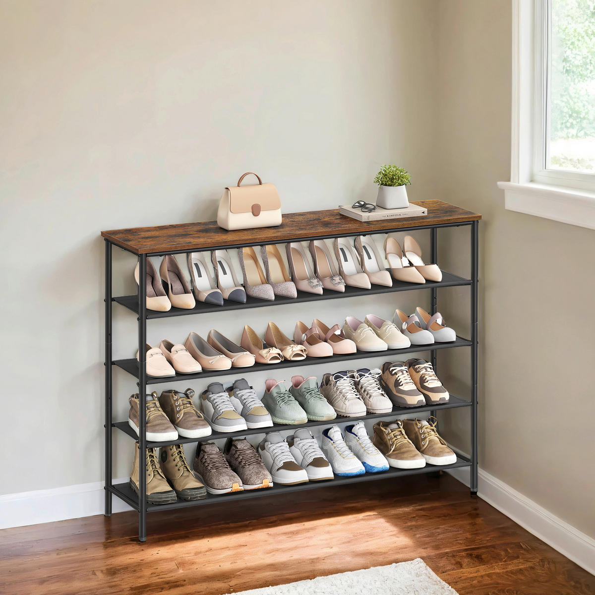 SCHUHREGAL  - Dunkelbraun/Schwarz, Trend, Holzwerkstoff/Metall (120/88,5/29cm) - MID.YOU