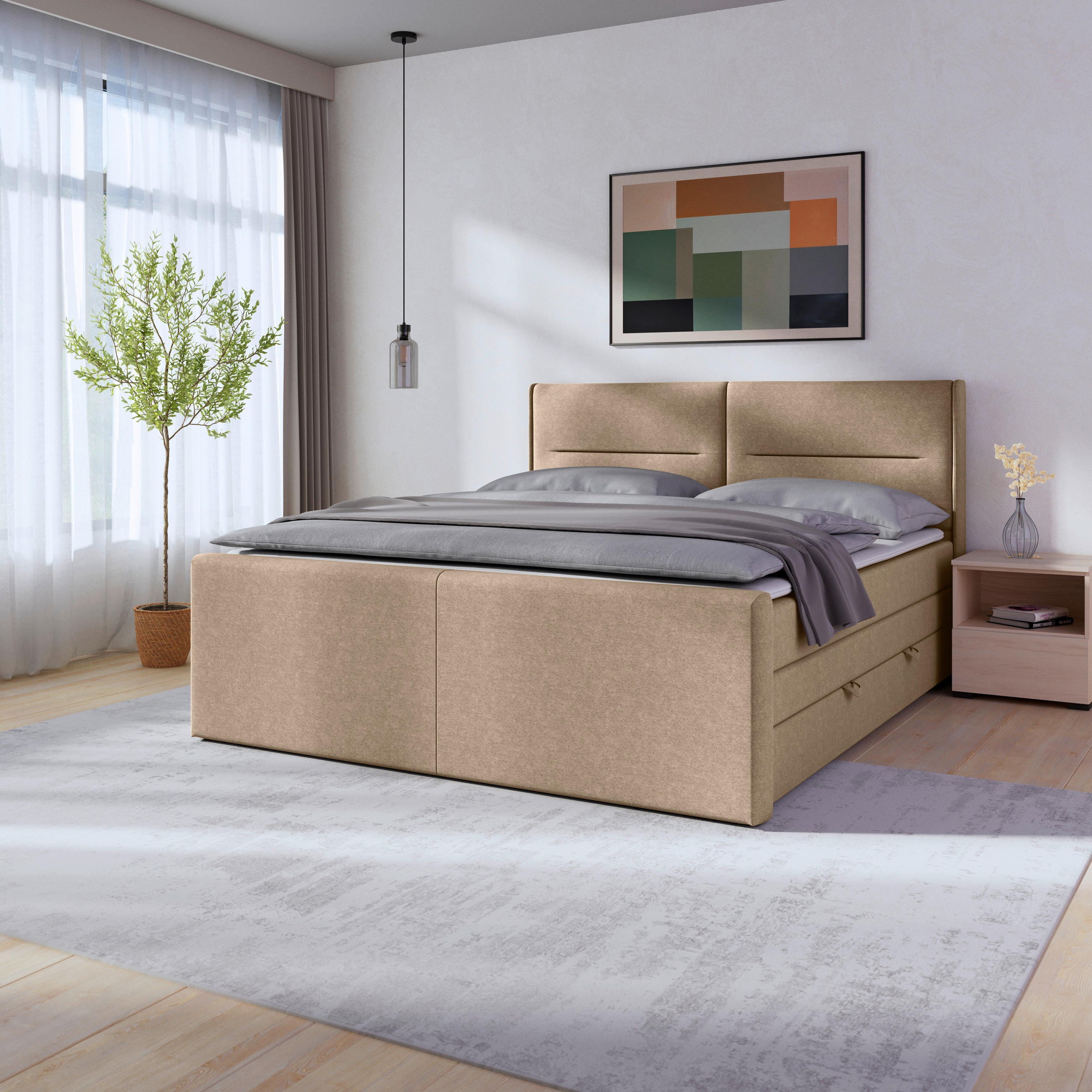 BOXSPRINGBETT 180/200 cm  in Naturfarben  - Schwarz/Naturfarben, MODERN, Karton/Holzwerkstoff (180/200cm) - MID.YOU