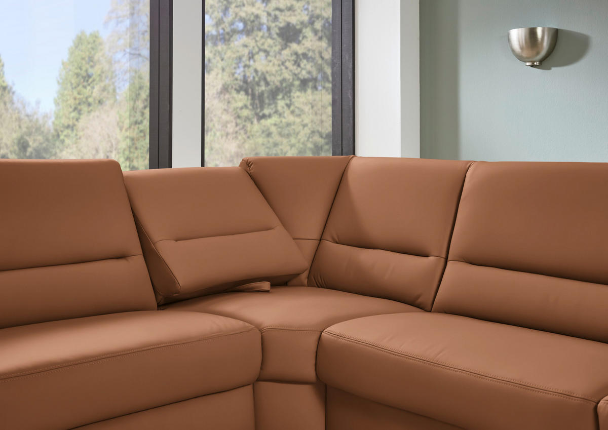 ECKSOFA  in Echtleder Cognac  249/290 cm  - Cognac/Schwarz, KONVENTIONELL, Leder/Metall (249/290cm) - Beldomo Premium