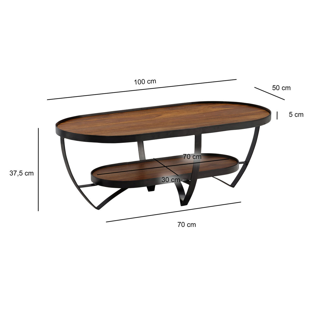 COUCHTISCH in Holz 100/50/37,5 cm  - Sheeshamfarben/Schwarz, Design, Holz/Metall (100/50/37,5cm) - MID.YOU