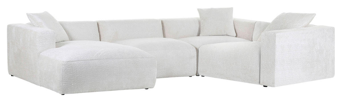 SOFFA i chenille cremefärgad  - svart/cremefärgad, Modern, textil/plast (178/356/225cm) - Carryhome