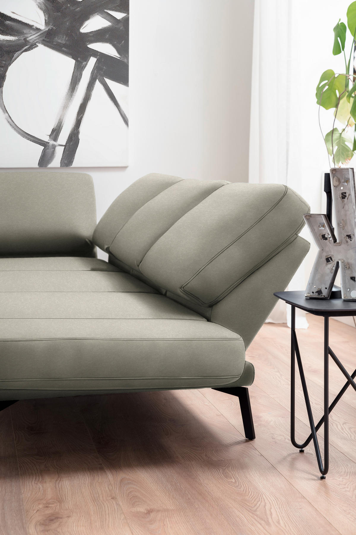 ECKSOFA in Mikrofaser Olivgrün  - Schwarz/Olivgrün, Konventionell, Textil/Metall (207-223/250-288cm) - Hom`in