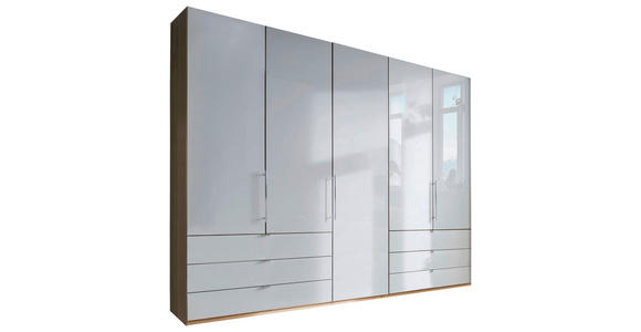 FALTTÜRENSCHRANK Glasfront in Weiß, Eichefarben - Chromfarben/Eichefarben, KONVENTIONELL, Glas/Holzwerkstoff (250/216/58cm) - Venda