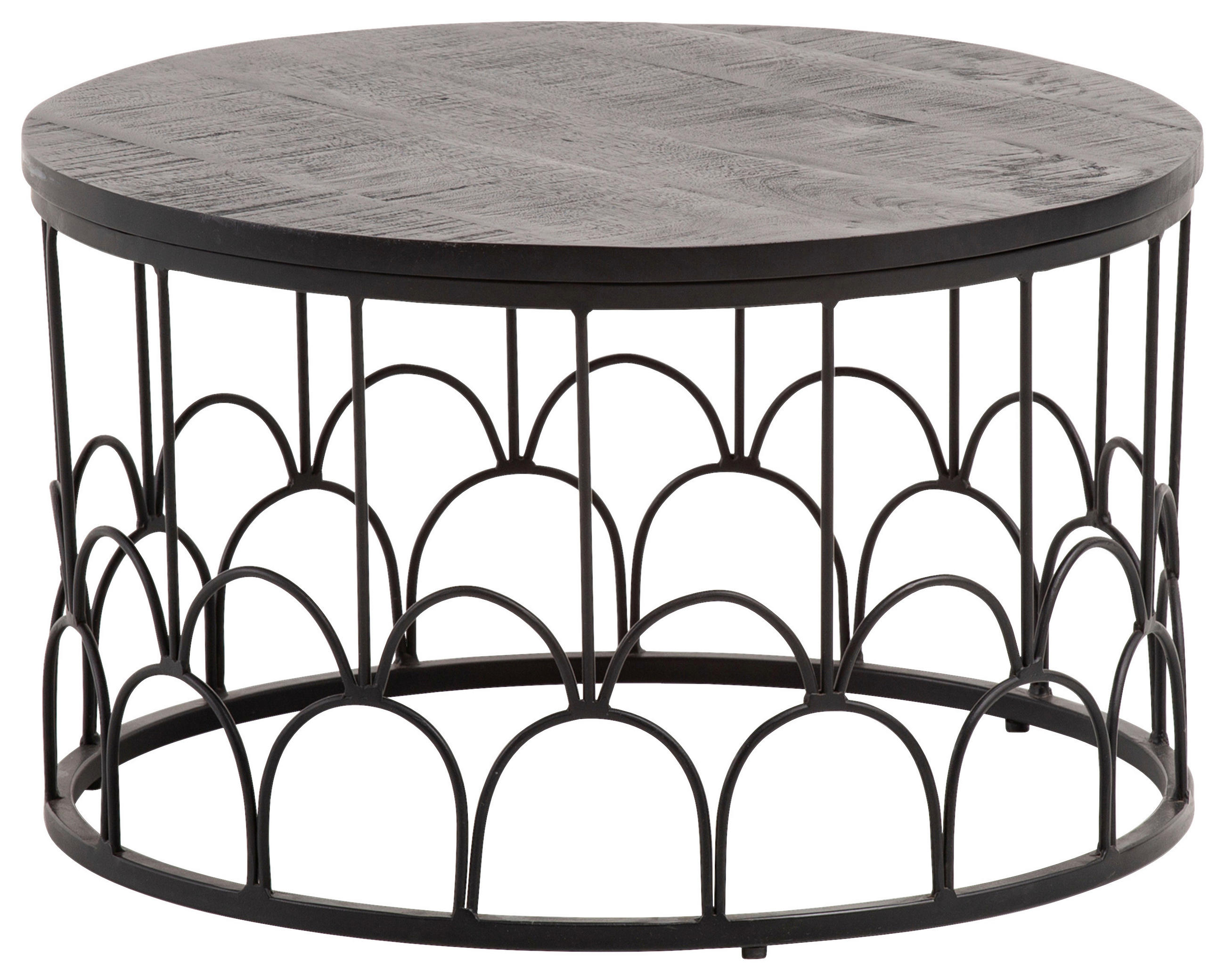 COUCHTISCH Mangoholz massiv rund Schwarz  - Schwarz, Design, Holz/Metall (60/36cm) - MID.YOU