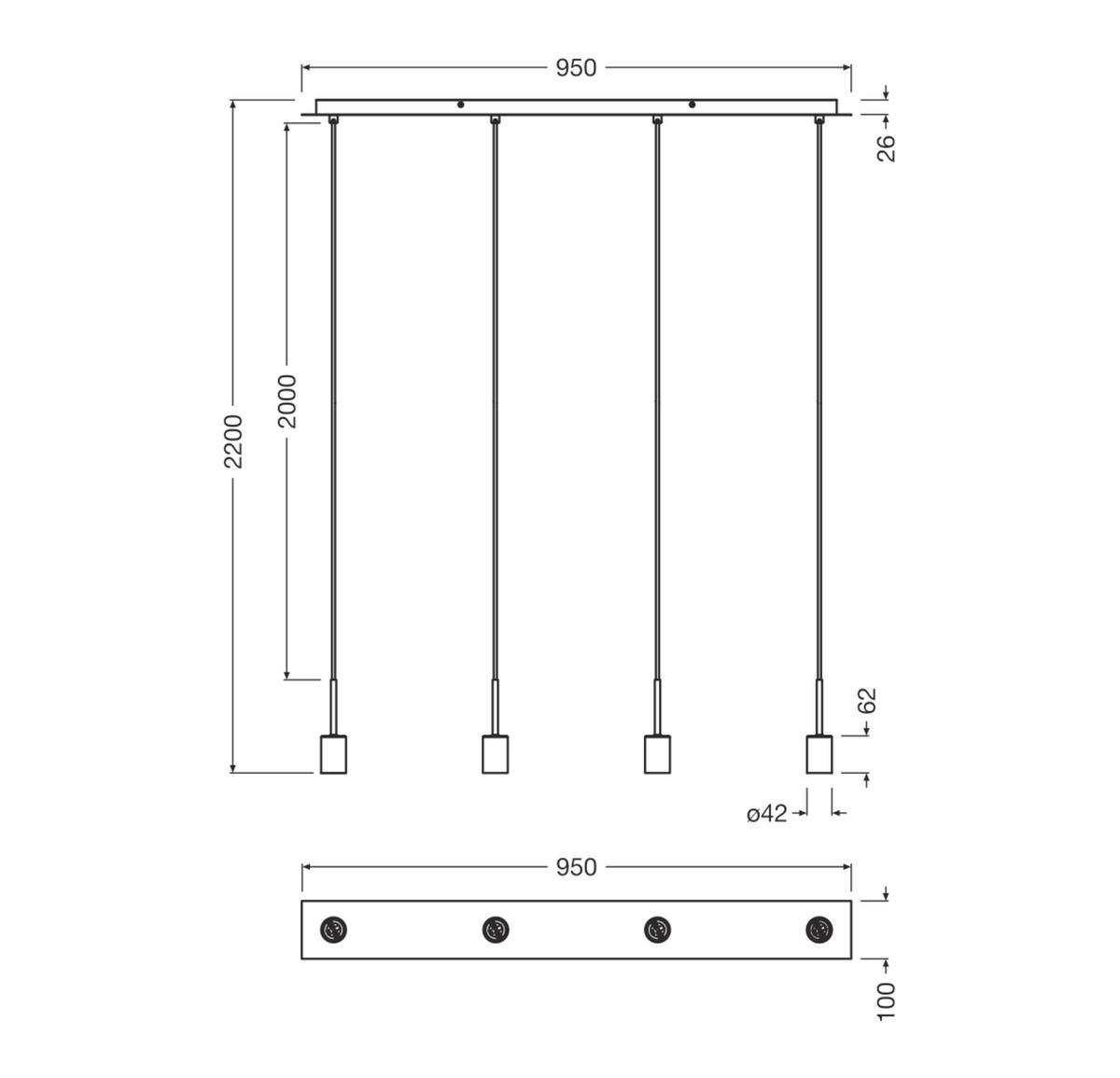 ohne Gläser 95/4,2/200 cm  - Dunkelgrau, Basics, Metall (95/4,2/200cm) - Osram
