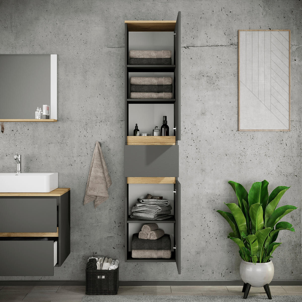 HOCHSCHRANK 40/180/35 cm  - Honigeiche/Anthrazit, Trend, Holzwerkstoff (40/180/35cm) - MID.YOU