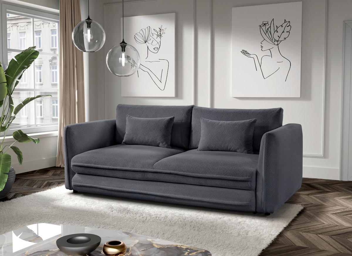 SCHLAFSOFA  mit Liegefunktion, Rücken echt Struktur Dunkelgrau  - Dunkelgrau/Schwarz, KONVENTIONELL, Kunststoff/Textil (237/94/117cm) - Carryhome