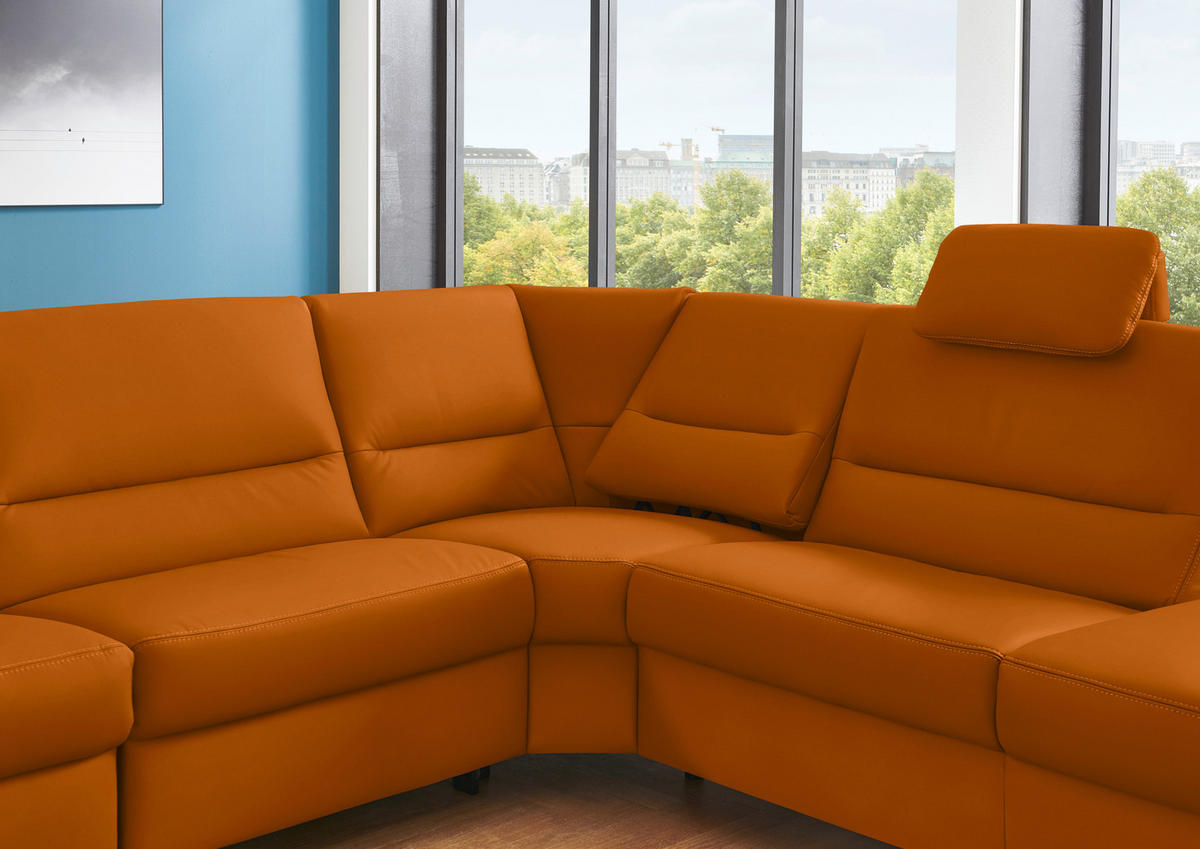 ECKSOFA in Echtleder Orange  - Alufarben/Orange, Konventionell, Leder/Metall (290/249cm) - Beldomo Premium