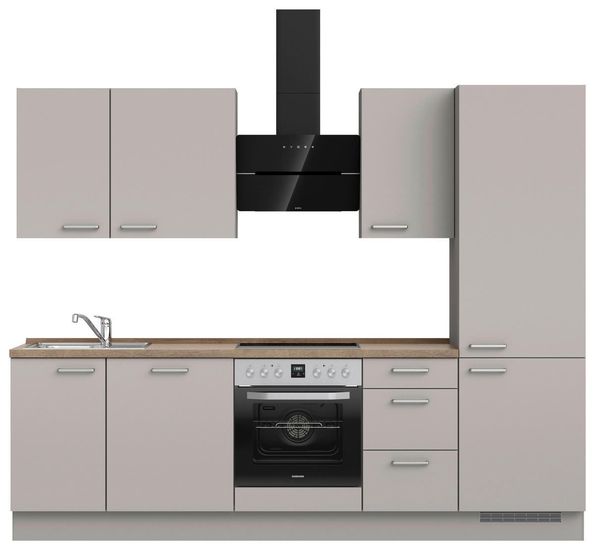 KÜCHENLEERBLOCK 270 cm   in Grau, Eiche dunkel  - Eiche dunkel/Edelstahlfarben, MODERN, Holzwerkstoff/Metall (270cm) - Nobilia