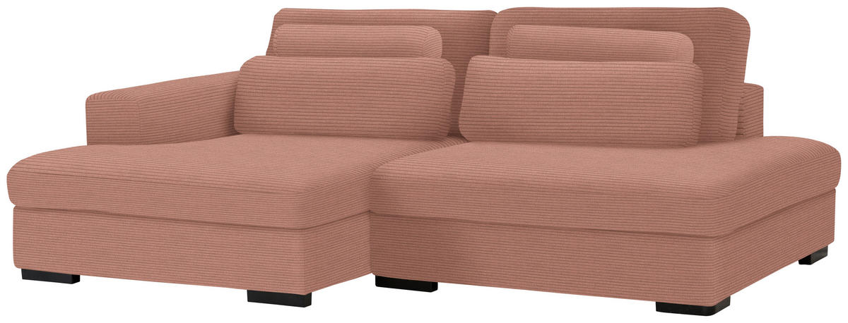 ECKSOFA in Cord, Velours Aprikose  - Aprikose/Schwarz, Design, Kunststoff/Textil (158/223cm) - Lomoco