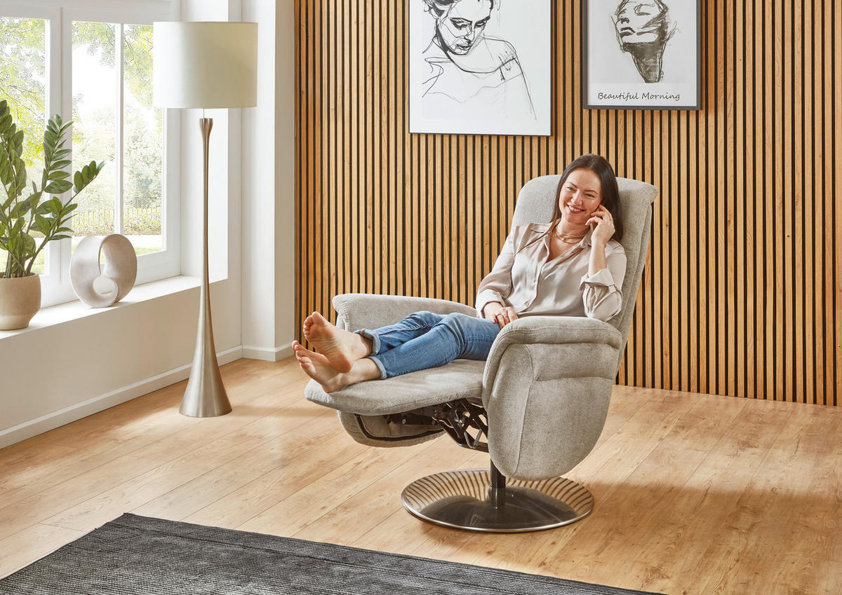 RELAXSESSEL Textil Beige  - Edelstahlfarben/Beige, Konventionell, Textil/Metall (79/112/94cm) - Beldomo Premium