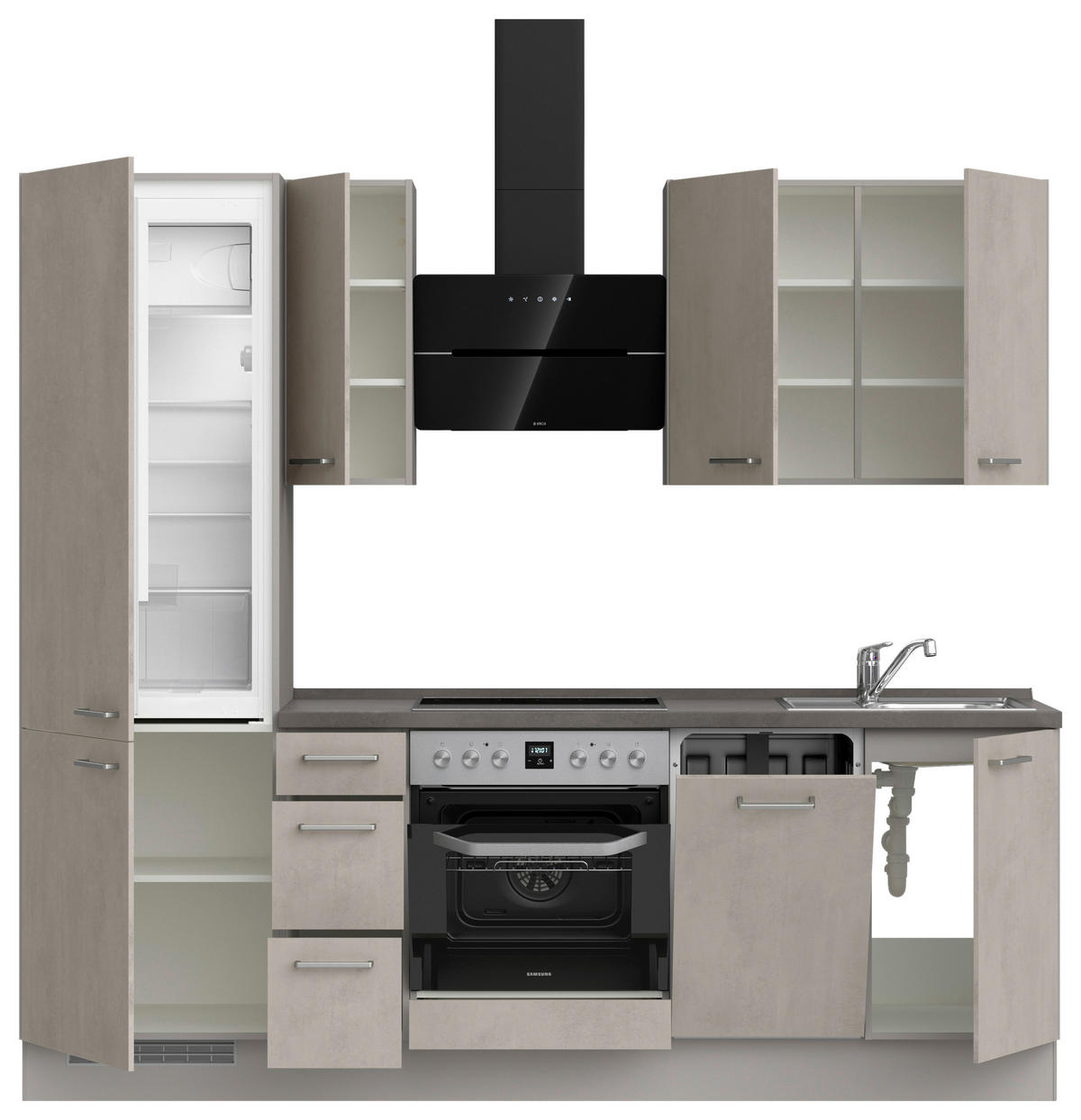 KÜCHENBLOCK 240 cm   in Grau, Schieferfarben  - Schieferfarben/Edelstahlfarben, MODERN, Holzwerkstoff/Metall (240cm) - Nobilia
